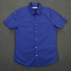 Mr Turk Shirt Mens Medium Blue Short Sleeve Button Up Cotton Casual Made USA